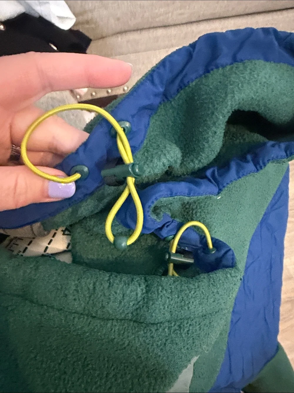L.L. Bean Kids Quilted Puffer-Panel Fleece Jacket in Forest Green & Navy